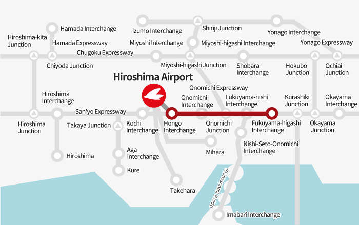 [From Fukuyama] Fukuyama-higashi Interchange → Hongo Interchange → Hiroshima Airport