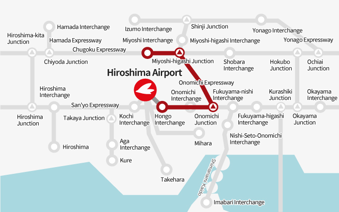 [From Miyoshi] Miyoshi Interchange → Miyoshi-higashi Junction → Onomichi Junction → Hongo Interchange → Hiroshima Airport