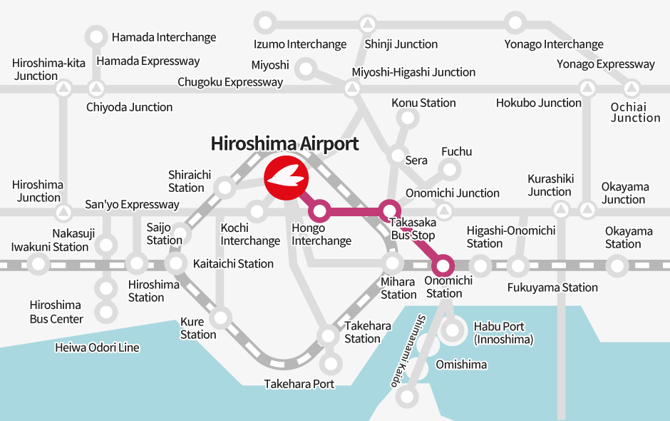 Taihei Kotsu Mukaishima Garage・Onomichi Station → [Bus] → Hiroshima Airport