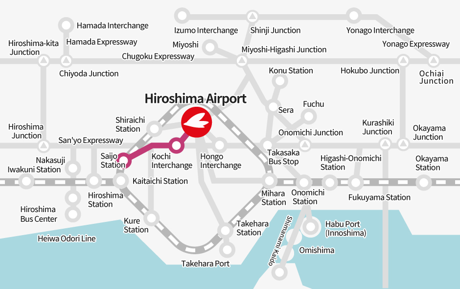 Saijo Station → [Bus] → Hiroshima Airport