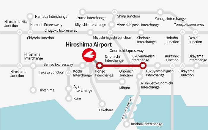 [From Fukuyama] Fukuyama-nishi Interchange → Hongo Interchange → Hiroshima Airport
