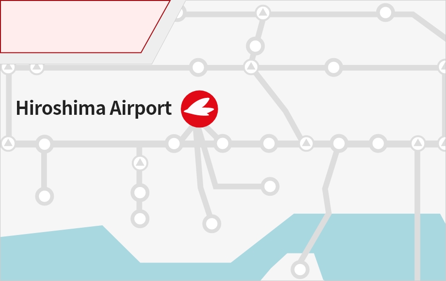 This page provides information about the routes and travel time from various directions if you want to access Hiroshima Airport by car or motorcycle. Click a starting point on the map for more details.