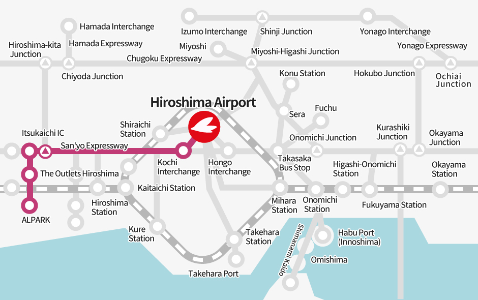 ALPARK →【Bus】→ The Outlets Hiroshima → 【Bus】→ Hiroshima Airport