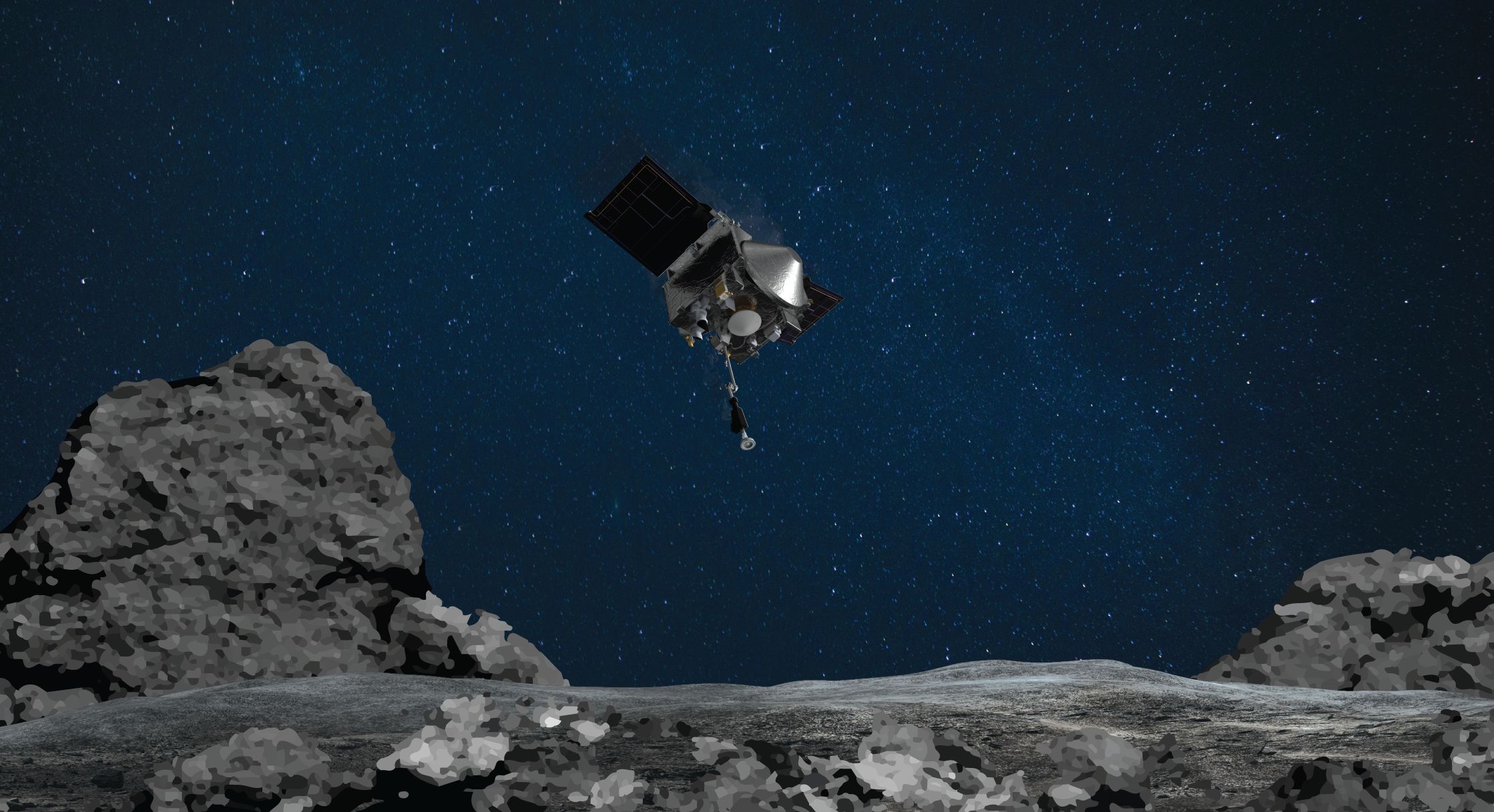 小惑星ベンヌに降下する「オサイリス・レックス」の想像イラスト